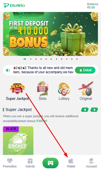 go to the wallet section