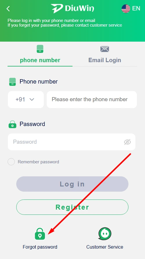 click the Forgot Password button
