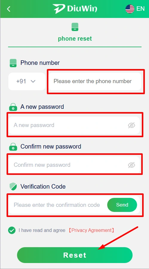 enter your registered mobile phone number