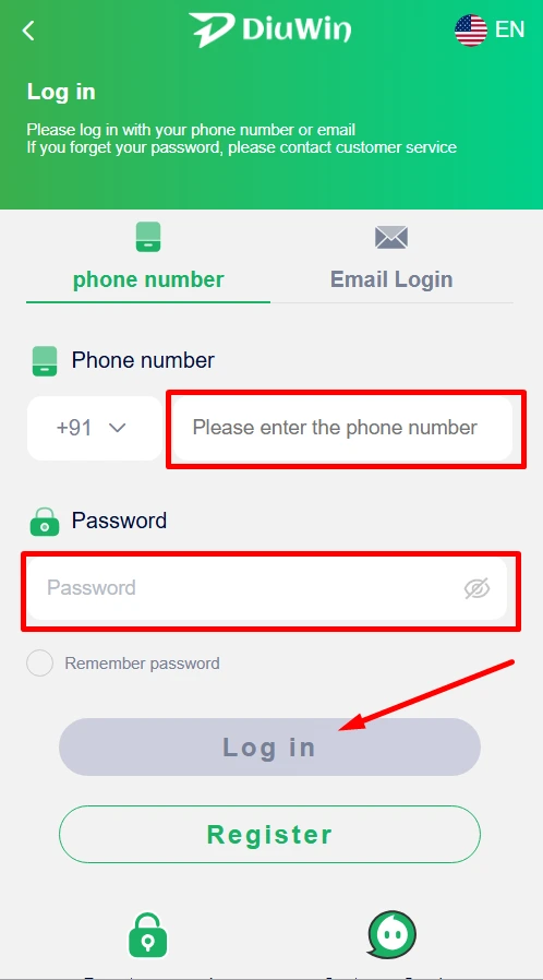enter the registered mobile phone number